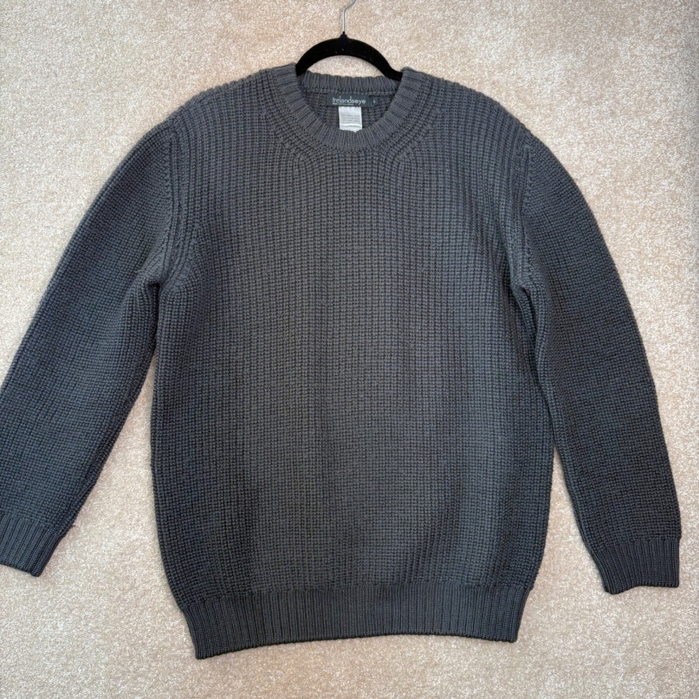 IRELANDS EYE Sweater Mens's Large Gray 100% Virgin Wool Ribbed Knit Ireland
